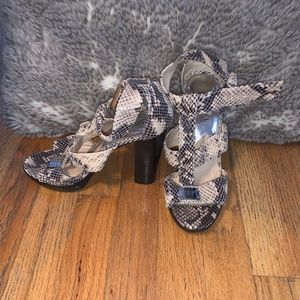 Michael by Michael Kors Snake Skin Open Toed Heels
